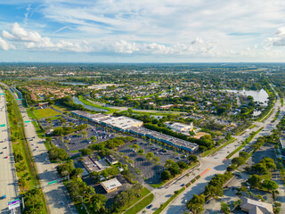 Fototapeta na wymiar Aerial drone photo of shopping plaza in Sunrise FL by Weston Road