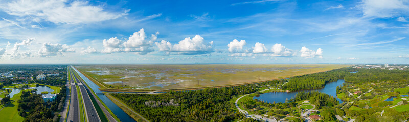 Fototapeta na wymiar Aerial drone photo of Florida Everglades NW of Sawgrass Expressway and I75