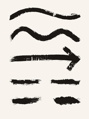 Collection of line shapes with ink brush strokes