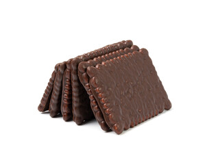 Biscuit Coated in Dark Chocolate Isolated, Square Cookies, Rectangular Shortbread, Crunchy Digestive Cookie