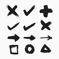 Collection of paint strokes with brush shape symbols and arrows