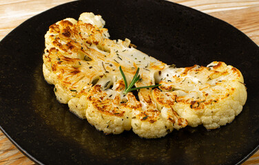 Fried Cauliflower Slices Closeup, Baked Cauliflower Steaks