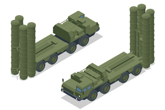 Isometric S-300, S-400 missile system. Long-range surface-to-air and anti-ballistic missile system. Military vehicle