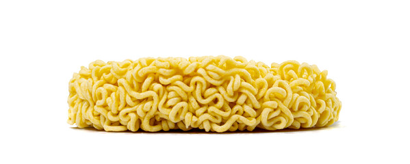 Dry Instant Noodles Isolated, Round Asian Pasta, Traditional Korean Ramen, Uncooked Instant Egg Noodles