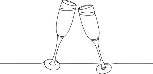Two glasses of champagne continuous line vector