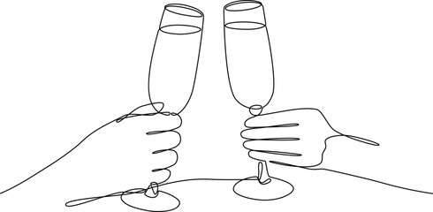 Obraz premium Two hands golding champagne glasses vector art