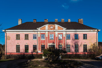 Ilmaja railway station in sunny autumn day, Latvia.