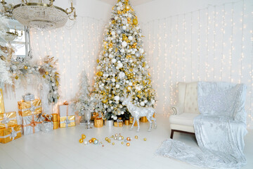 Christmas decoration in silver and gold colors