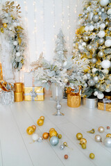 Christmas decoration in silver and gold colors