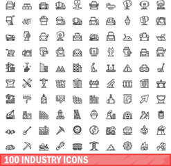 100 industry icons set. Outline illustration of 100 industry icons vector set isolated on white background
