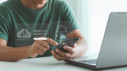 Cyber security concept, padlock icon and internet technology network, secure encryption of user's...