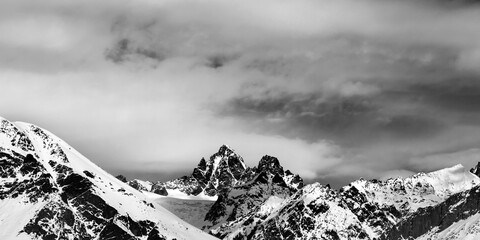 Black and white panoramic view from ski slope