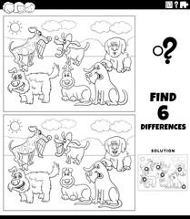 differences game with cartoon dogs coloring page