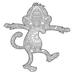 Zentangle monkey mandala coloring page for adults christmas monkey and floral animal coloring book isolated on white background antistress coloring page vector illustration
