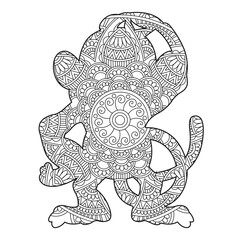 Zentangle monkey mandala coloring page for adults christmas monkey and floral animal coloring book isolated on white background antistress coloring page vector illustration