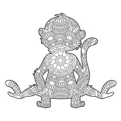 Zentangle monkey mandala coloring page for adults christmas monkey and floral animal coloring book isolated on white background antistress coloring page vector illustration