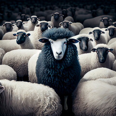 Black sheep among white ones - obrazy, fototapety, plakaty