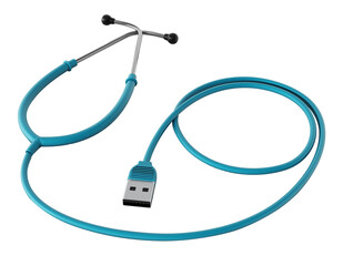 Stethoscope connected to the USB cable on transparent background.
