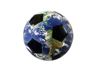 Close-up of traditional football ball with world map provided by nasa
