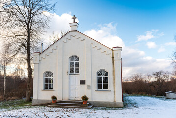 Paplaka baptist church in winter day, Latvia.