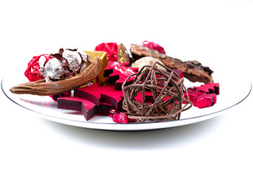 decorative elements for traditional backgrounds as xmas or festive issues isolated on white with real shadows