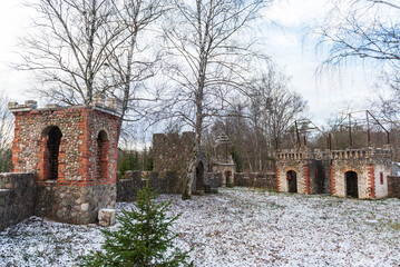 An abandoned fortress built of bricks and stones for the children of Soviet army soldiers, Paplaka, Latvia.
