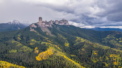 Colorado Rocky Mountains - Autumn golden aspen leaves - Chimney Rock - County Road 8 