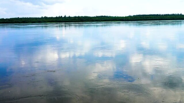The Aldan River, tributary of the great Siberian Lena River. Smooth strong current abd whirlpools