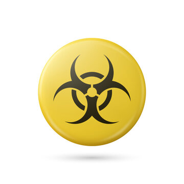 Vector Yellow Warning, Danger Biohazard Sign, Button Badge Icon Isolated. Radioactive Warning Symbol. Circle, Round Dangerous Sign. Design Template. Front View