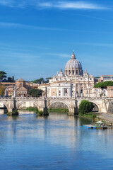 Fototapeta na wymiar Rome Skyline and St Peter Basilica in Vatican at sunny autumn day, Rome Italy. 