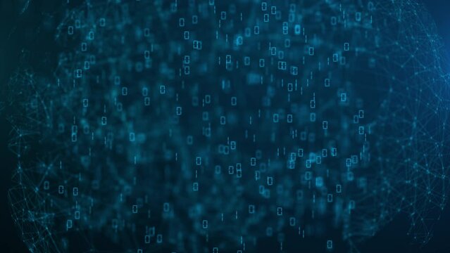 Abstract blue binary code background. Futuristic big data cyberspace. Concept of mining cryptocurrency and bitcoin btc. Web developer. Digital computer code. Concept of programming and coding.