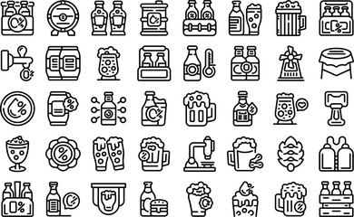 Nonalcoholic beer icons set outline vector. Can bottle. Drink beverage