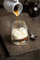 Espresso affogato - poured coffee with vanilla ice cream