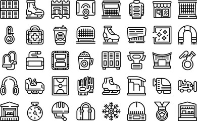 Ice rink icons set outline vector. Ice activity. Rink skate