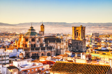 Granada Cathedral Aerial View at Sunset, Andalusia