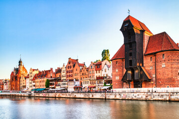 Fototapeta premium Gdansk Old Town with Calm Motlawa River During a Sunny Day, Poland