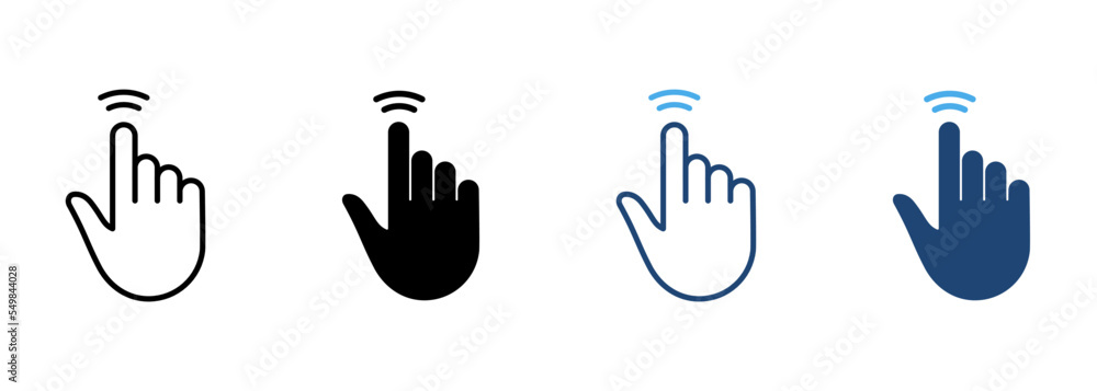 Poster double tap gesture line and silhouette color icon set. hand cursor of computer mouse pictogram. poin