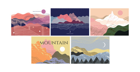 Set of abstract mountain landscapes