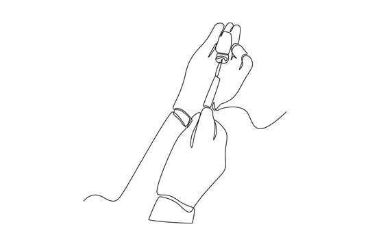 One continuous line drawing of people dispending chemicals. Scientist concept. Single line draw design vector graphic illustration. Laboratory.