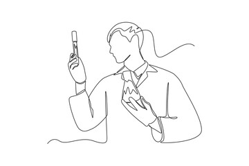 One continuous line drawing of scientist see the progress of his research.
scientist concept. Single line draw design vector graphic illustration. Laboratory.