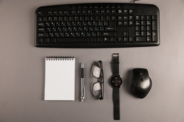 Keyboard, notepad and clock