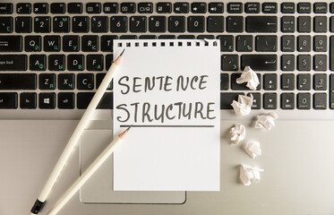 Paper with inscription sentence structure