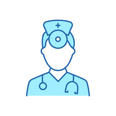 Fototapeta premium Otolaryngologist Doctor Color Line Icon. Otolaryngology Medic Staff with Stethoscope, Mirror Linear Pictogram. Ear, Nose, Throat Doctor Outline Icon. Editable Stroke. Isolated Vector Illustration
