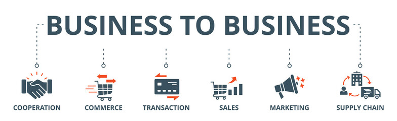 Business to business banner web icon vector illustration concept with icon of cooperation, commerce, transaction, sales, marketing, supply chain