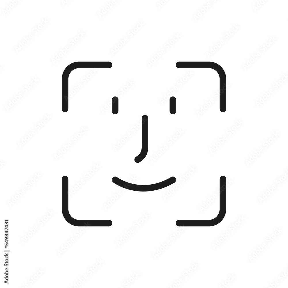 Poster scan face id line icon. facial recognition linear pictogram. biometric identification technology out