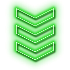 Green Neon Glowing Arrow Down. Decoration Design Element.