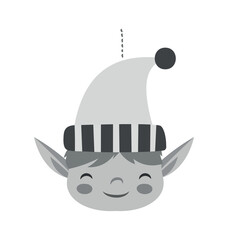 Christmas elf icon. Graphic element for printing on fabric, fictional character and Santas helper concept. Symbol of winter holidays, Christmas and New Year. Cartoon flat vector illustration