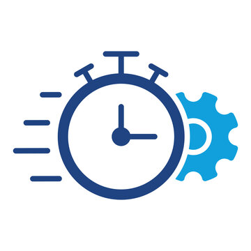 Gear and Clock Color Icon. Cog Wheel and Watch Time Deadline, Settings, Control Efficiency Concept Pictogram. Optimization Process Silhouette Icon. Isolated Vector Illustration