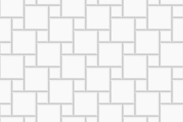 White tile hopscotch background. Stone or ceramic brick wall pattern. Kitchen backsplash mosaic surface. Bathroom, shower or toilet floor decoration. Pavement texture. Vector flat illustration