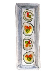 Watercolor illustration of Asian food